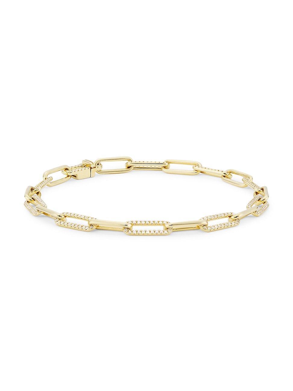 Womens 14K Yellow Gold & 0.90 TCW Diamond Pav Paper Clip Chain Bracelet Product Image