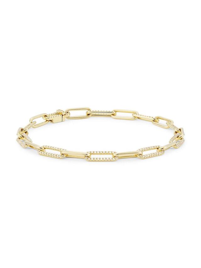 Womens 14K Yellow Gold & 0.90 TCW Diamond Pav Paperclip Chain Bracelet Product Image