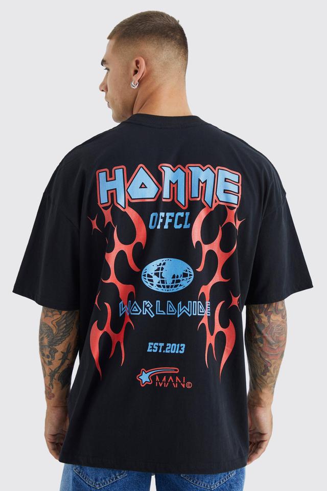 Oversized Heavyweight Homme Flames T-shirt | boohooMAN USA Product Image