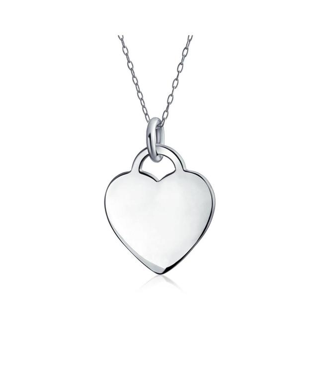 Bling Jewelry Tiny Minimalist Blank Plain Flat Heart Shape Initial Pendant Necklace For For Women Sterling Silver Product Image