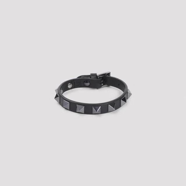 VALENTINO GARAVANI Leather Studded Bracelet Rockstud In No Nero Product Image