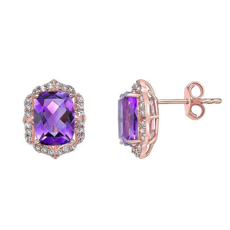 Gemminded 2 Micron 18k Rose Gold Plated Sterling Silver Amethyst & White Topaz Earrings, Womens, Pink Tone Product Image