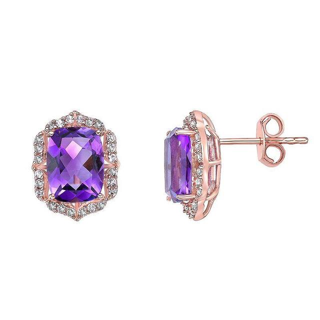 Gemminded 2 Micron 18k Rose Gold Plated Sterling Silver Amethyst & White Topaz Earrings, Womens, Pink Tone Product Image