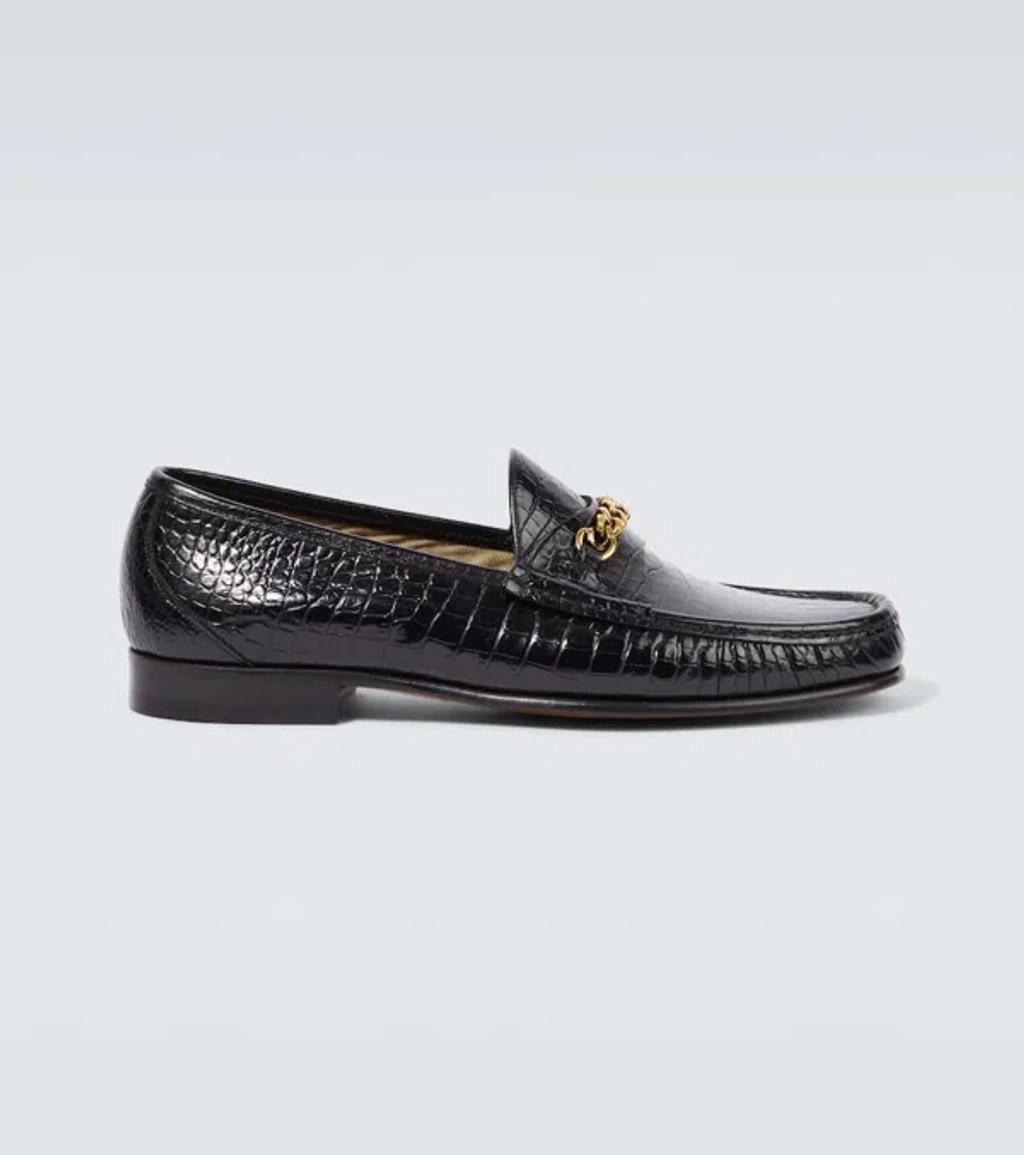 Croc-effect Leather Loafers In Black Product Image