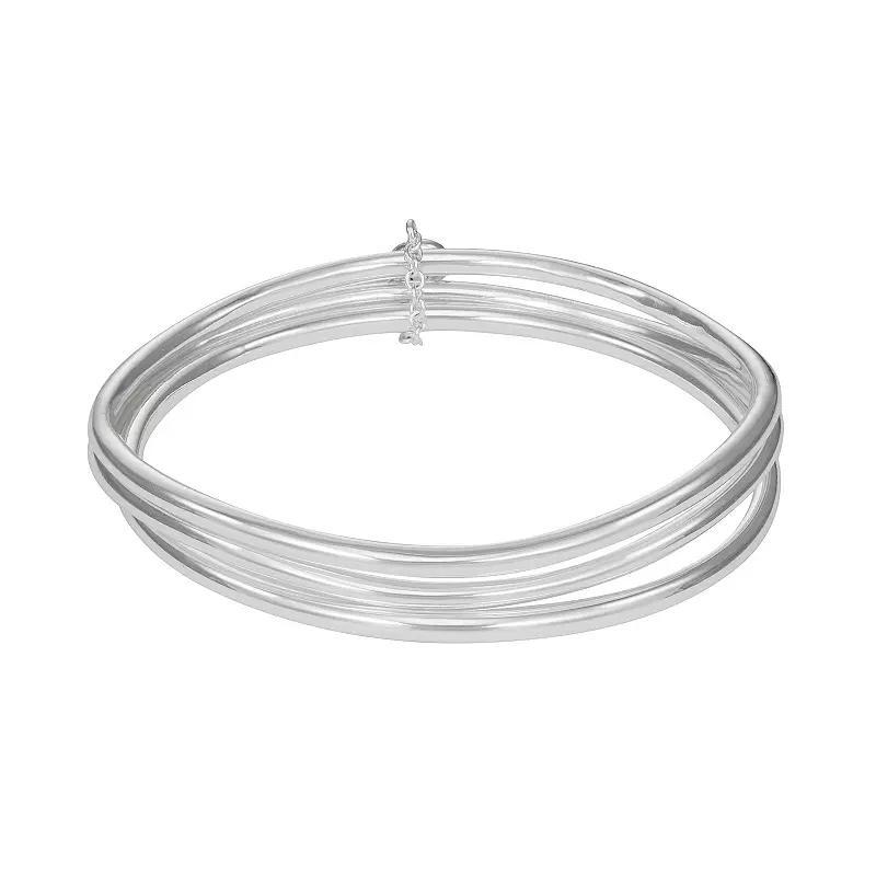 Napier Silver Tone Triple Bangle Bracelets Set, Womens Product Image