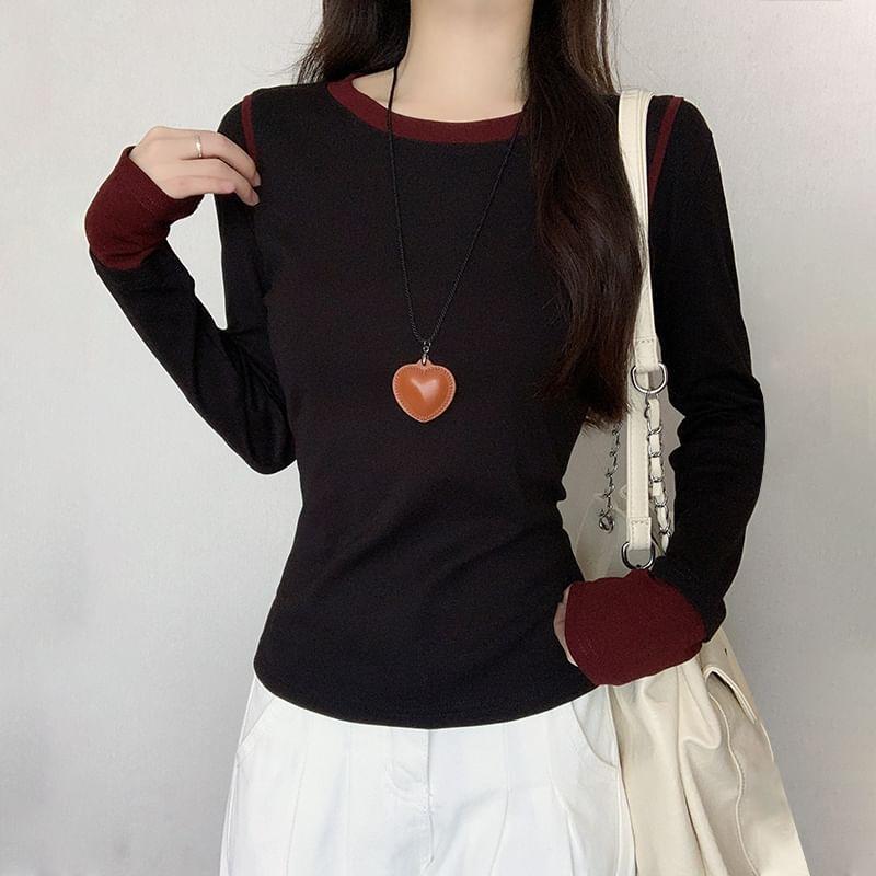 Long-Sleeve Crew Neck Two Tone Tee Product Image