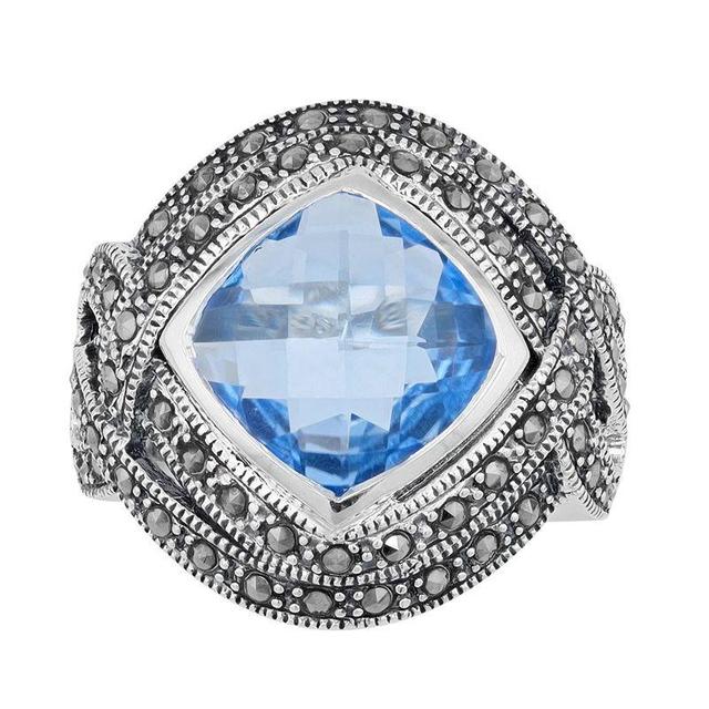 Lavish by TJM Sterling Silver Lab-Created Blue Quartz & Marcasite Cocktail Ring, Womens Product Image