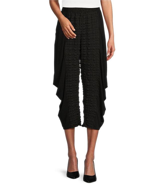 IC Collection Double Textured Puckered ITY Knit Elastic Waist Pocketed Side Draped Pull-On Coordinating Cropped Pants Product Image