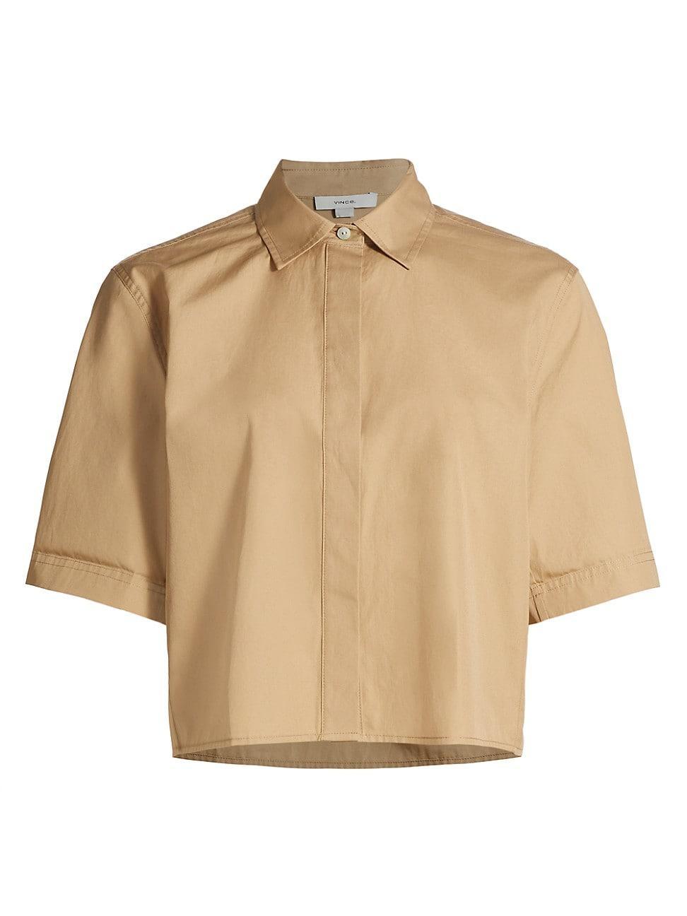 Womens Cotton Twill Short-Sleeve Crop Shirt Product Image