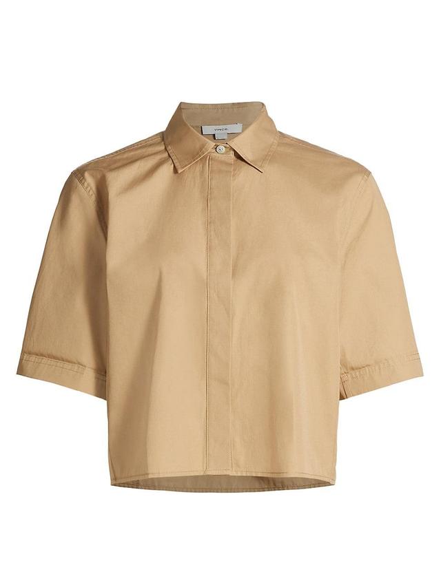 Womens Cotton Twill Short-Sleeve Crop Shirt Product Image