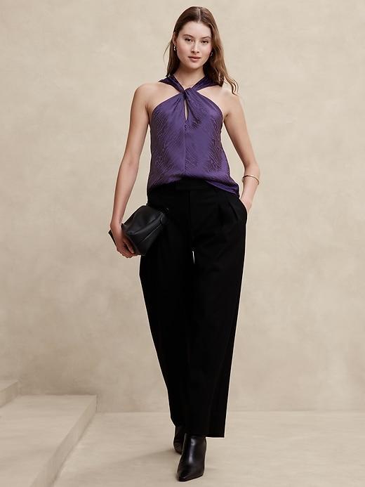 Silky Twist-Front Halter Blouse Product Image