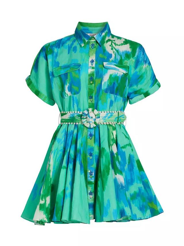 Abstract Linen & Cotton Belted Minidress Product Image