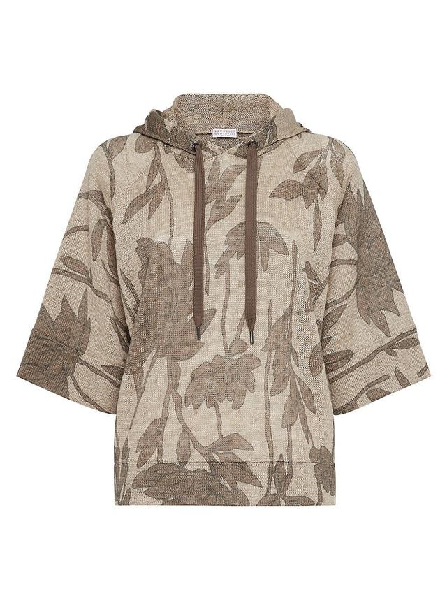 Womens Magnolia Print Linen and Silk Hooded Sweater Product Image