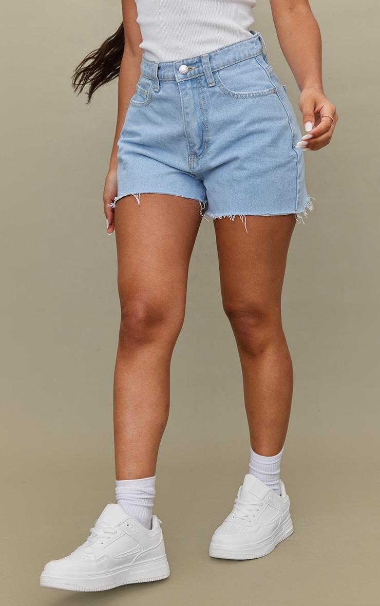 Petite Light Blue Frayed Hem Denim Shorts Product Image