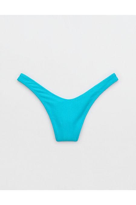 Aerie Shine Rib Thong Bikini Bottom Women's Product Image