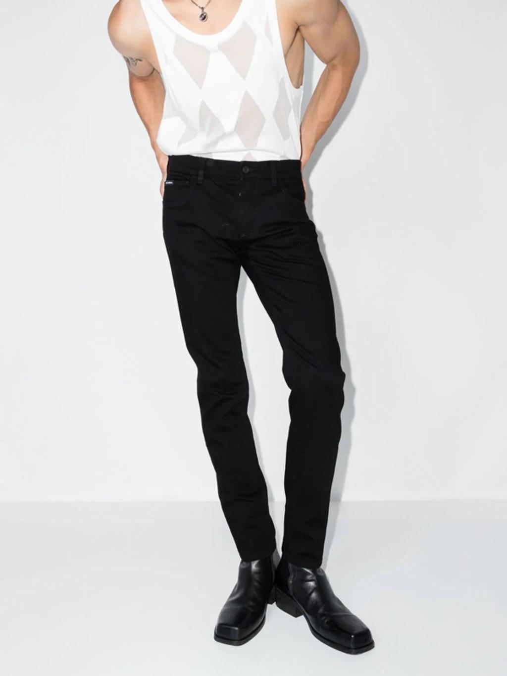 Logo-patch Slim-fit Jeans In Schwarz Product Image