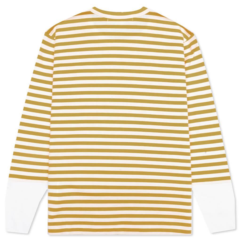 Women's Striped White Sleeve L/S T-Shirt - Mustard Female Product Image