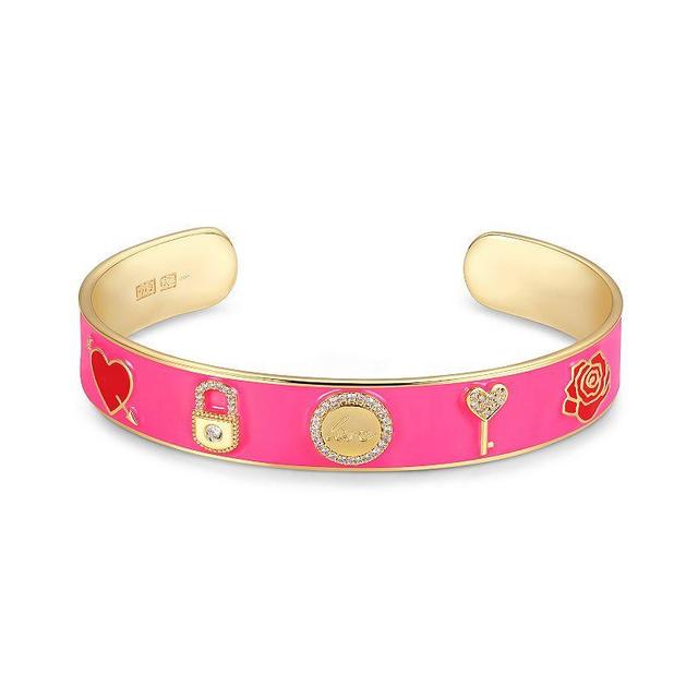 Sarafina Cubic Zirconia Pink Love Story Cuff Bracelet, Womens Gold Tone Product Image