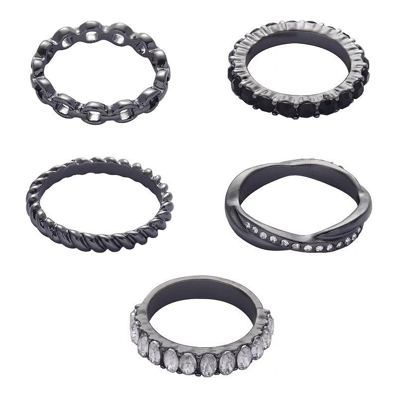 Emberly Hematite 5 pc Ring Set, Womens Black Product Image