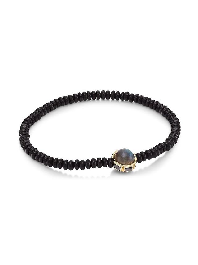 Mens 14K Yellow Gold, Onyx, Labradorite & Black Diamond Beaded Bracelet Product Image