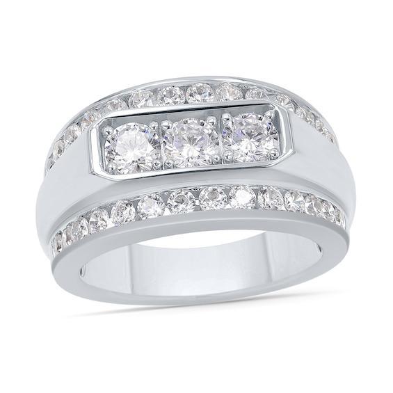 Men's 2 CT. T.w. Certified Lab-Created Diamond Edge Raised Three Stone Ring in 14K White Gold (F/Si2) Product Image