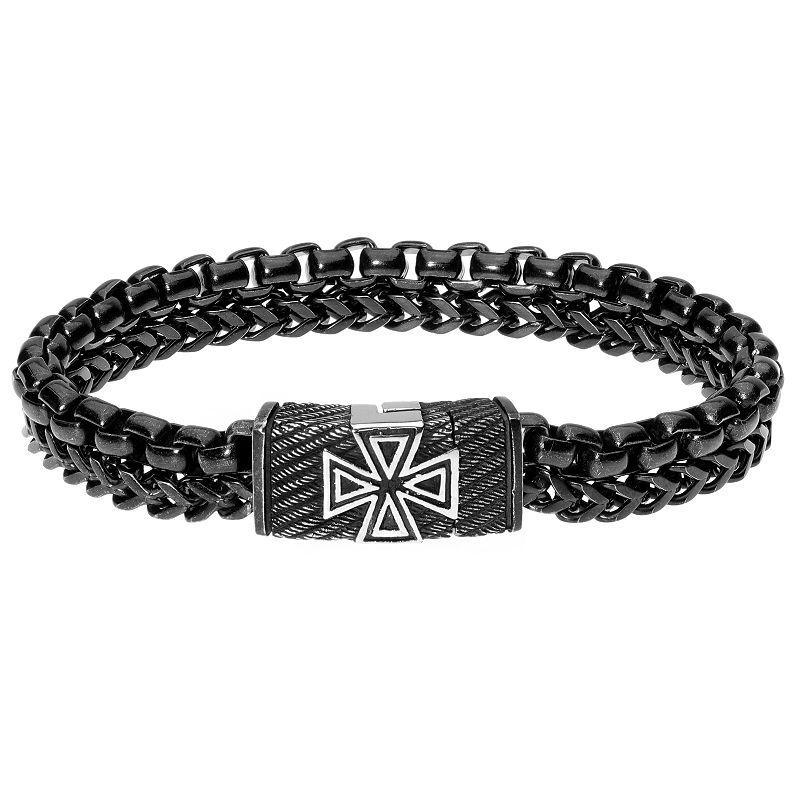 Mens LYNX Stainless Steel Textured Maltese Cross Bracelet Black Product Image