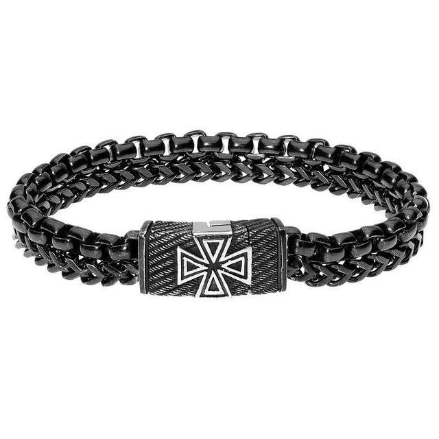 Mens LYNX Stainless Steel Textured Maltese Cross Bracelet Black Product Image