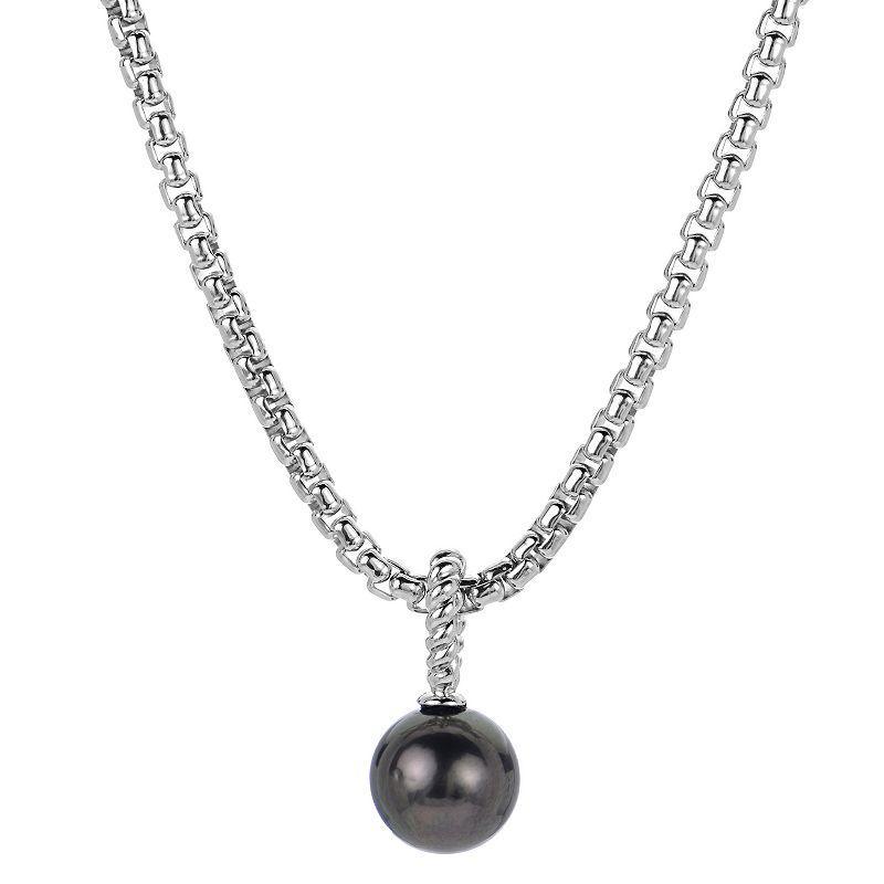 Mens PearLustre by Imperial Sterling Silver Box Chain & Tahitian Cultured Pearl Pendant Necklace Product Image