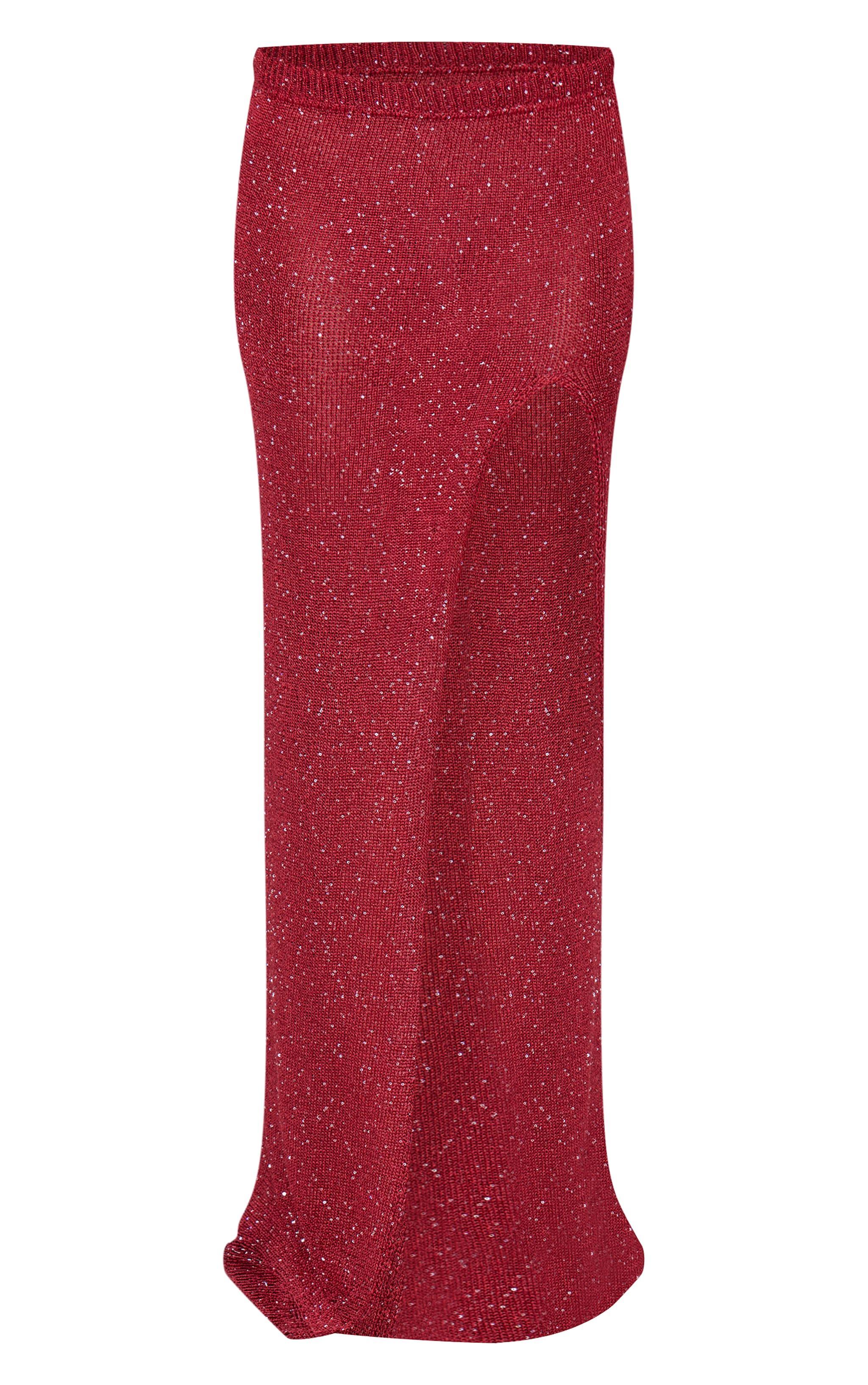 Wine Sequin Knit Side Split Maxi Skirt Product Image