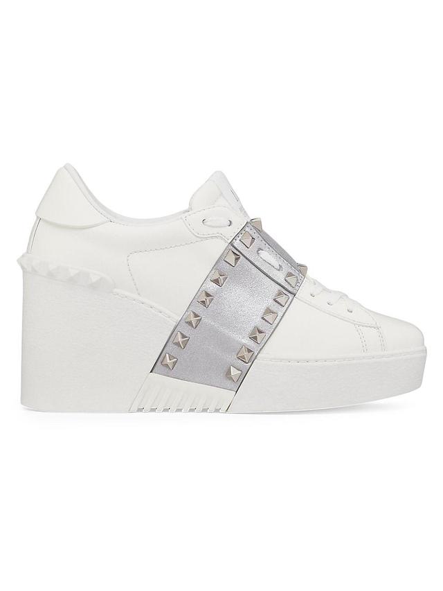 Womens Open Disco Wedge Sneakers in Calfskin With Metallic Band and Matching Studs 85MM Product Image