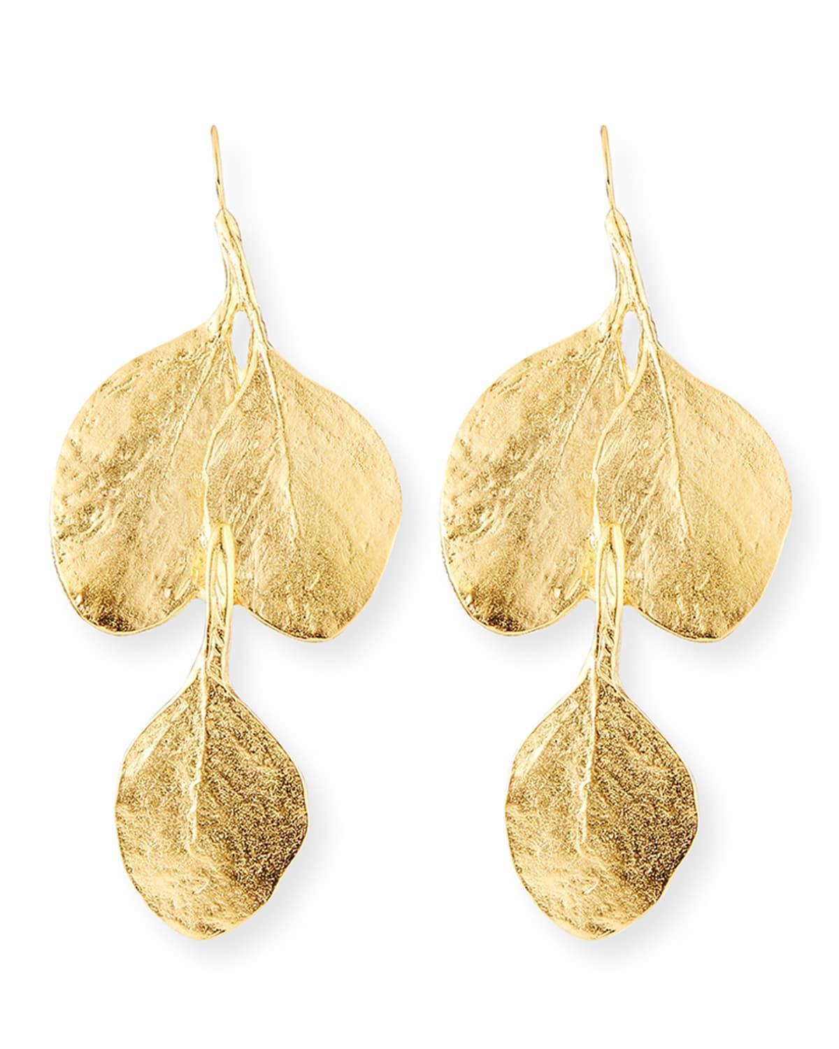 Womens Satin Goldplated Leaf Drop Hook Earrings Product Image