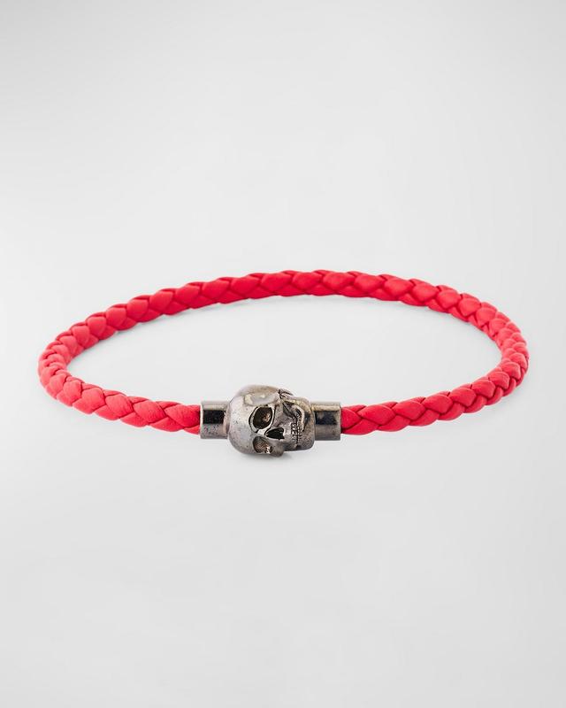 Mens Braided Leather Skull Cord Bracelet Product Image