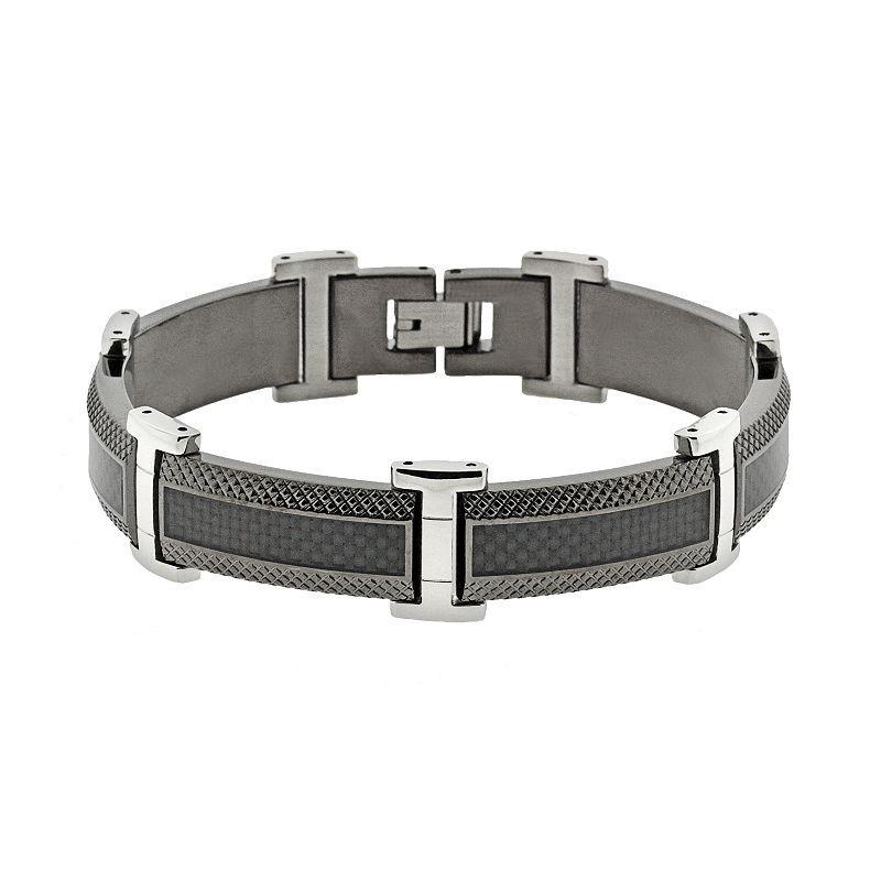 LYNX Stainless Steel Black Ion & Carbon Fiber Bracelet - Men, Mens Silver Product Image