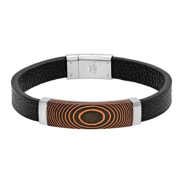 Mens LYNX Stainless Steel & Leather Bracelet With Carbon Fiber & Copper Bar Black Product Image