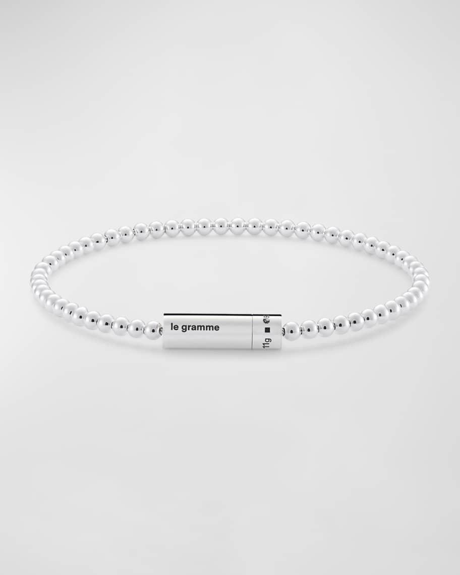 Men's Polished Silver Beaded Bracelet Product Image