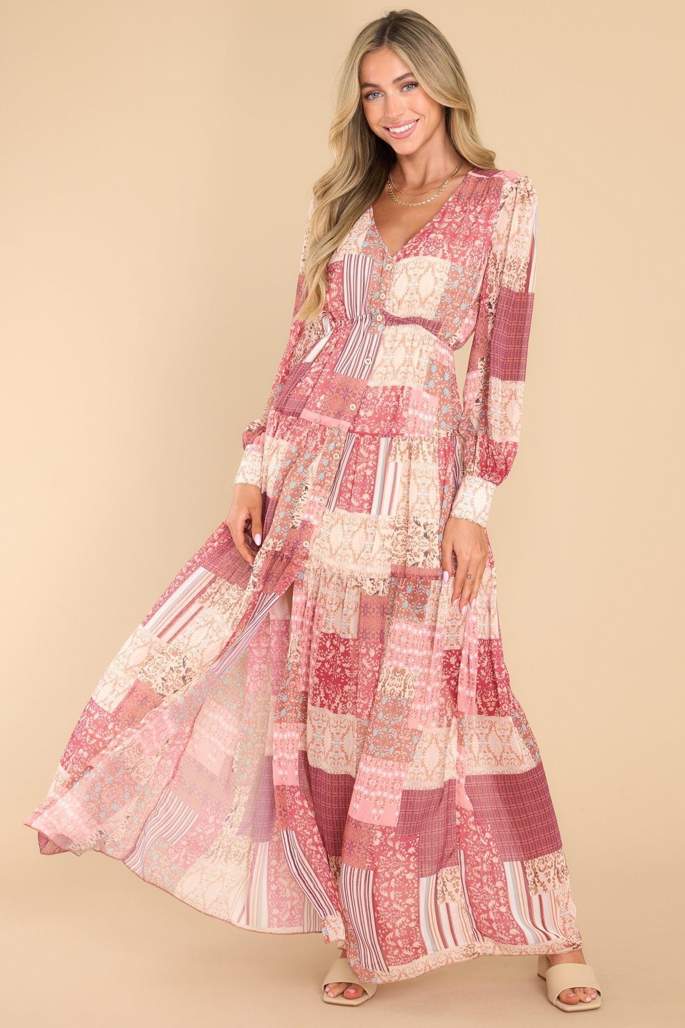 Be An Example Ruby Patchwork Print Maxi Dress Pink Product Image