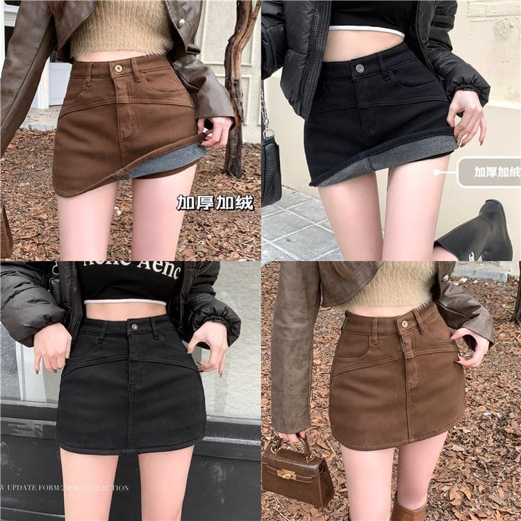 High Waist Plain Denim Skort Product Image