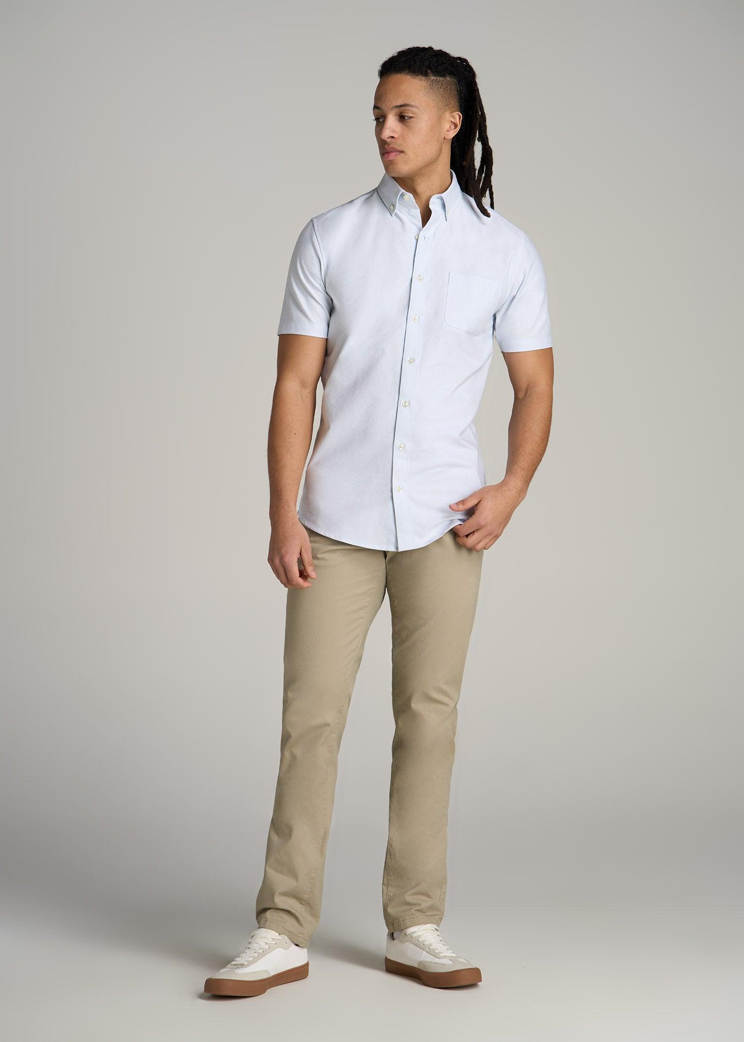 Short Sleeve Oxford Button Shirt For Tall Men in Light Blue Product Image