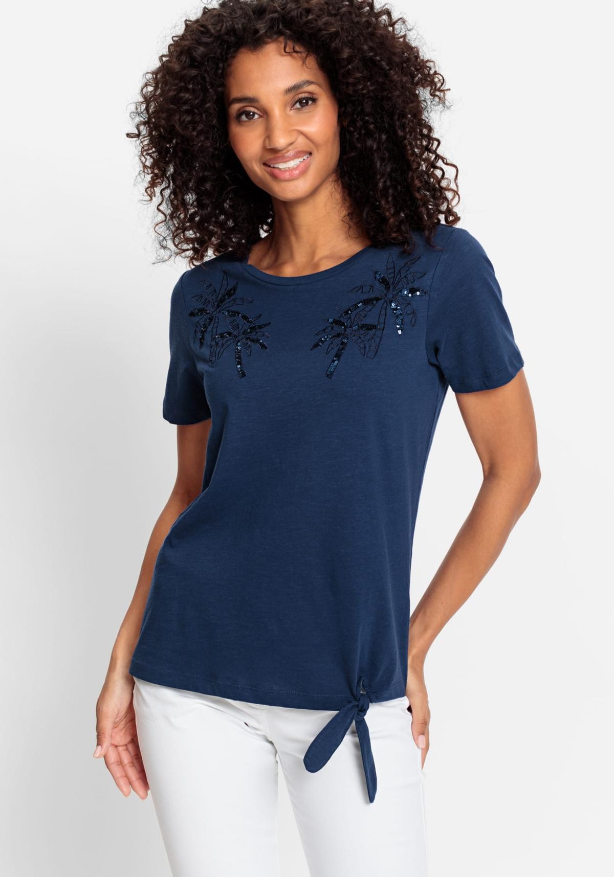 Olsen Womens 100% Organic Cotton Sequin Embellished Tee Product Image