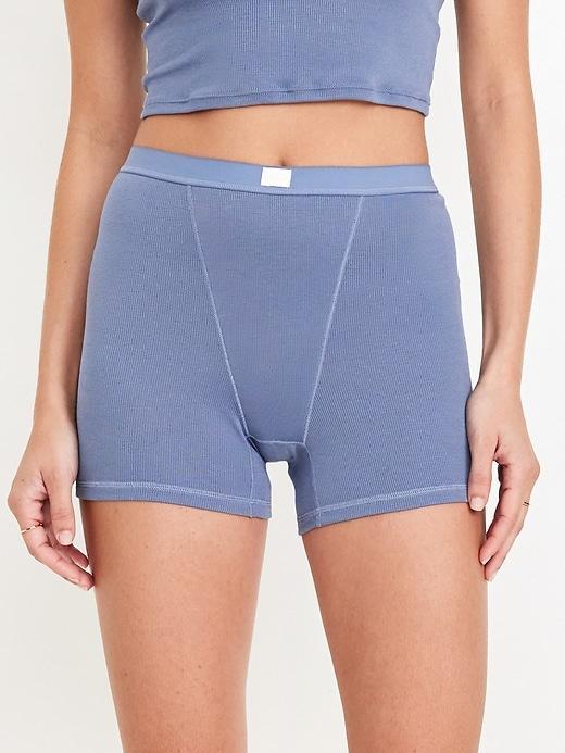 High-Waisted Ribbed Boyshort Briefs -- 3-inch inseam Product Image