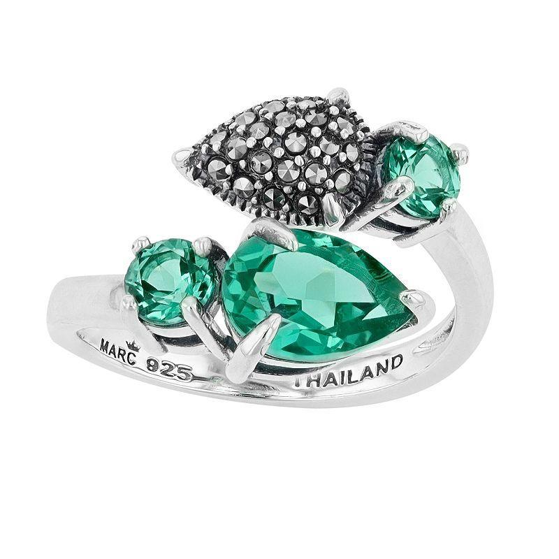 Lavish by TJM Sterling Silver Simulated Green Quartz & Marcasite 2-stone Ring, Womens Product Image