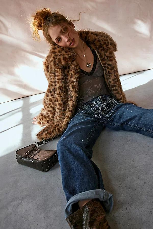 Silence + Noise Stacey Cheetah Faux Fur Overcoat Jacket Womens at Urban Outfitters product image