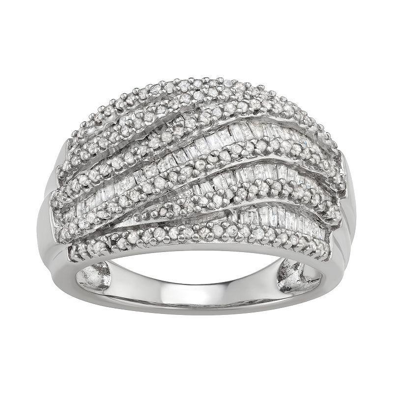 Sterling Silver 1 Carat T.W. Diamond Multi Row Ring, Womens Product Image