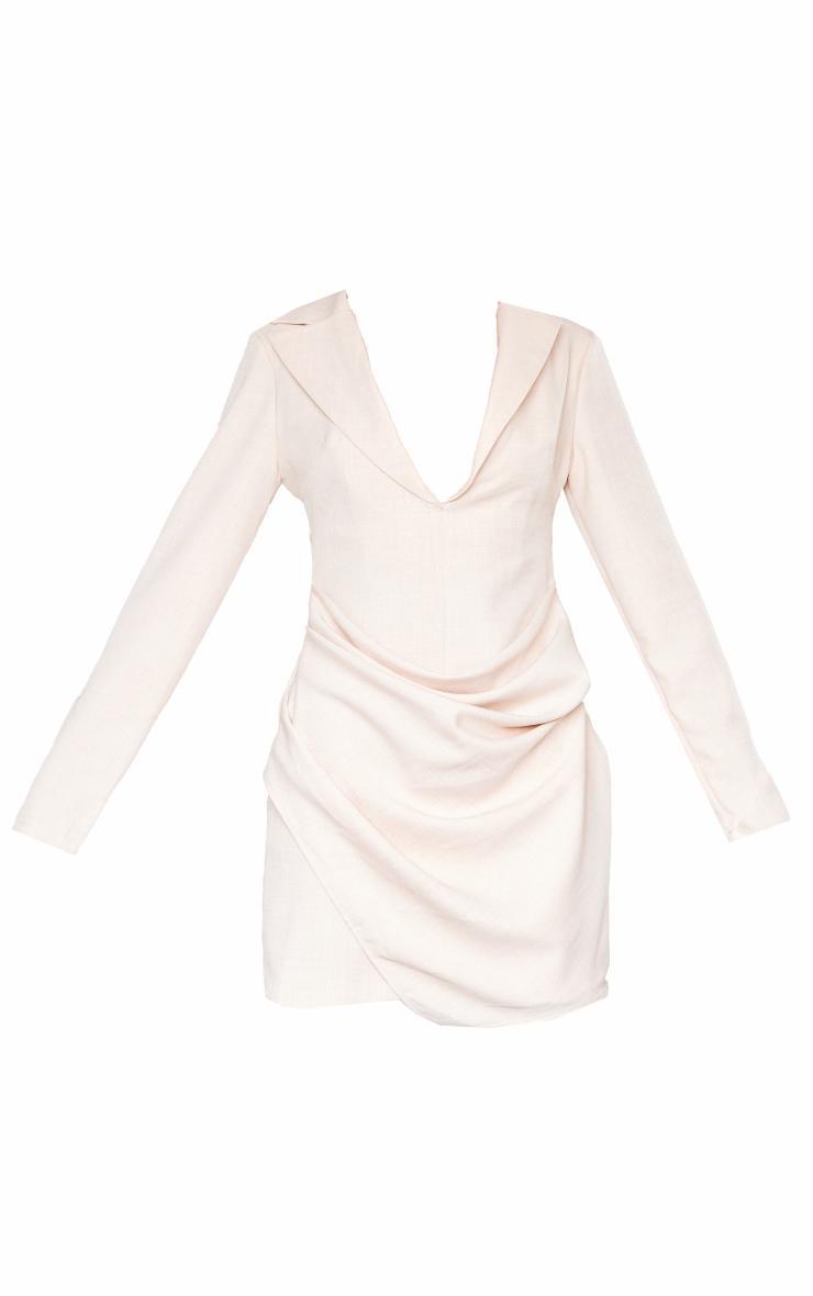 Stone Linen Look Drape Detail Blazer Dress Product Image