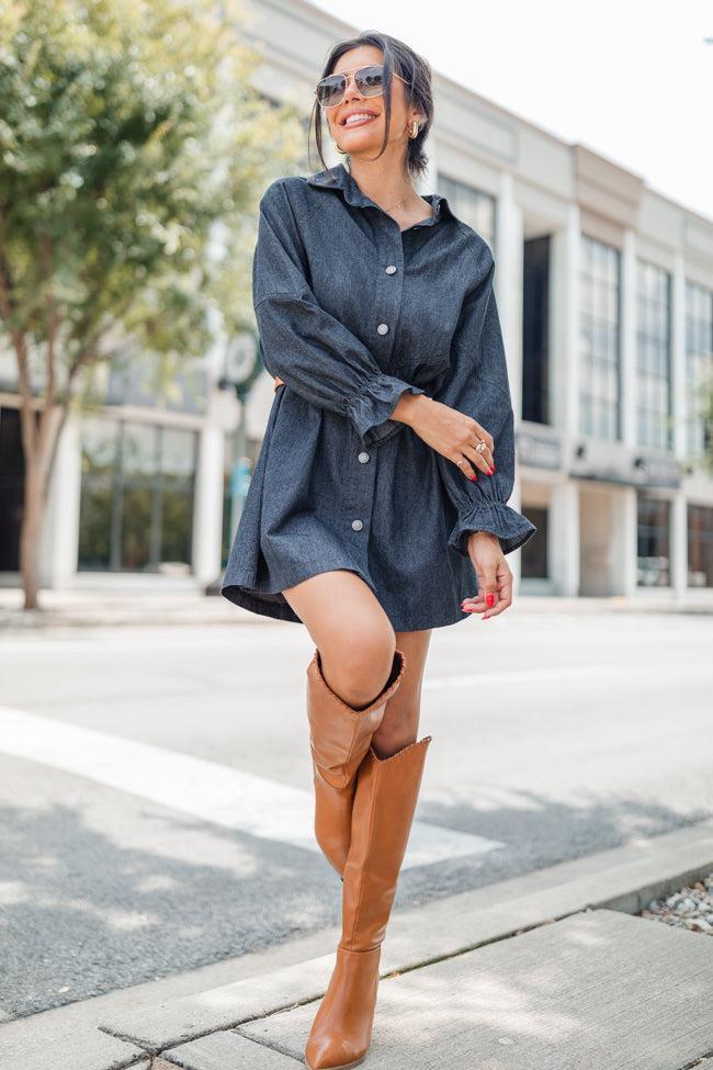 Live For Us Black Acid Wash Denim Mini Dress Product Image