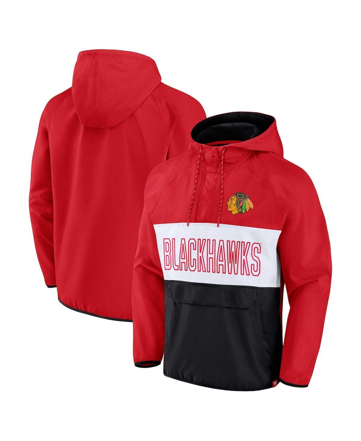 Mens Fanatics Red Chicago Blackhawks Backhand Shooter Defender Anorak Raglan Hoodie Quarter-Zip Jacket - Red Product Image