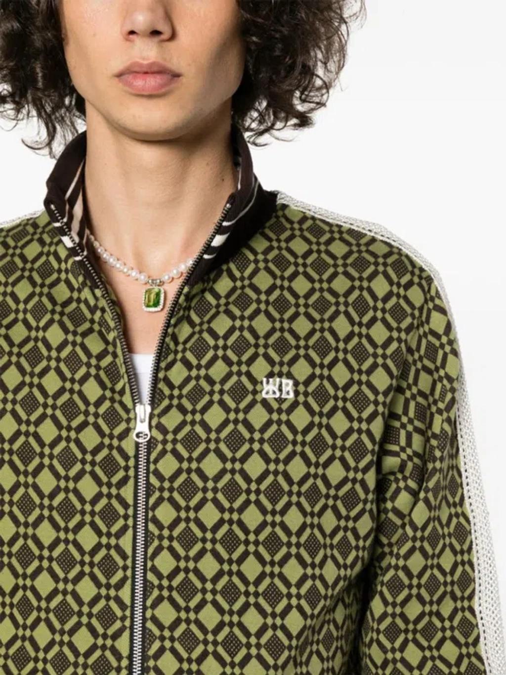 WALES BONNER Power Track Top Cotton Jacquard Olive Dark Brown In Green Product Image