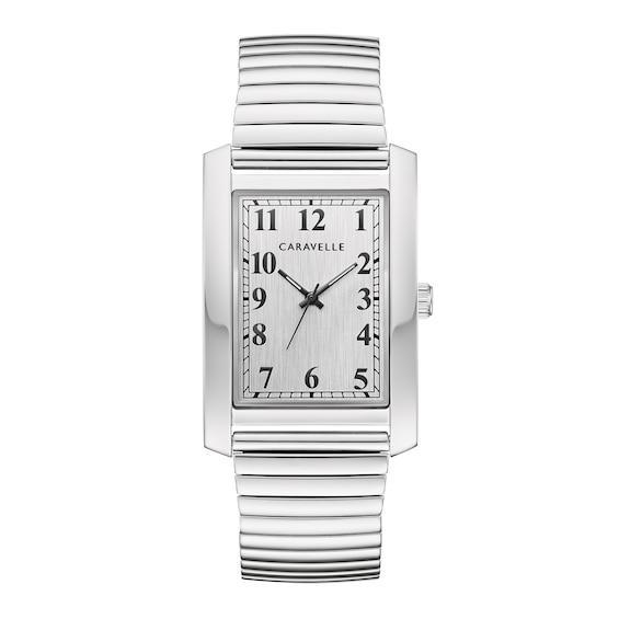 Men's Caravelle by Bulova Silver-Tone Expansion Watch with Rectangular Dial (Model: 43A157) Product Image