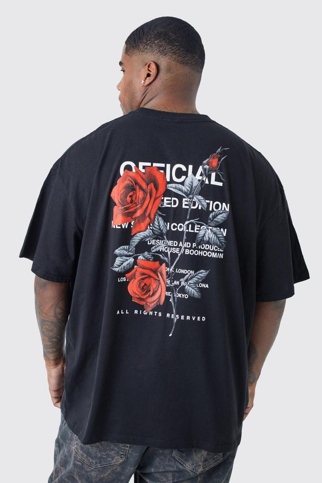 Plus Oversized Floral Back Graphic T-shirt | boohooMAN USA Product Image