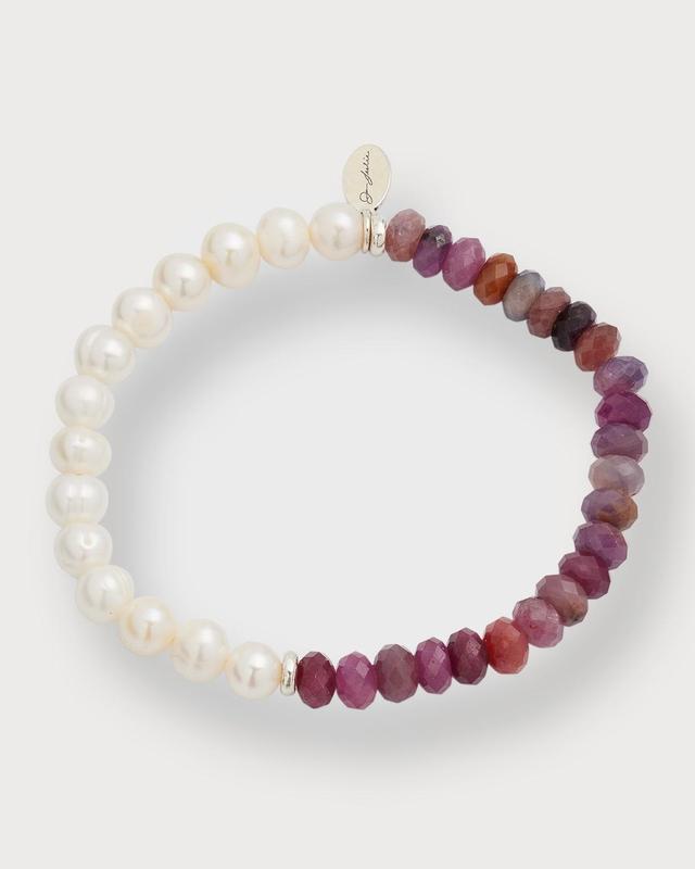 Mens Freshwater Pearl & Gemstone Beaded Bracelet Product Image